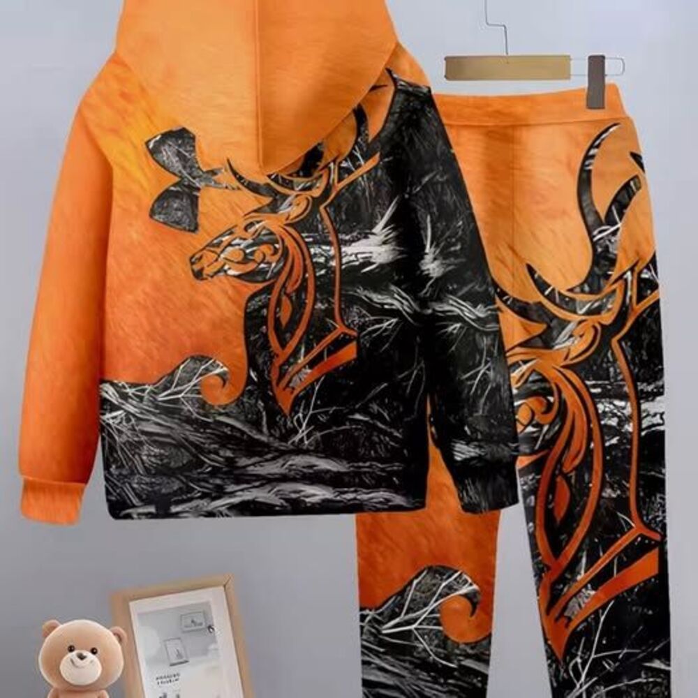 Mens Print Hoodie & Joggers SetCasual, Comfy Polyester Outfit